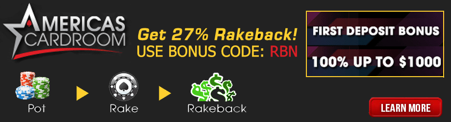 Americas Cardroom Rakeback 27% Bonus Code RBN